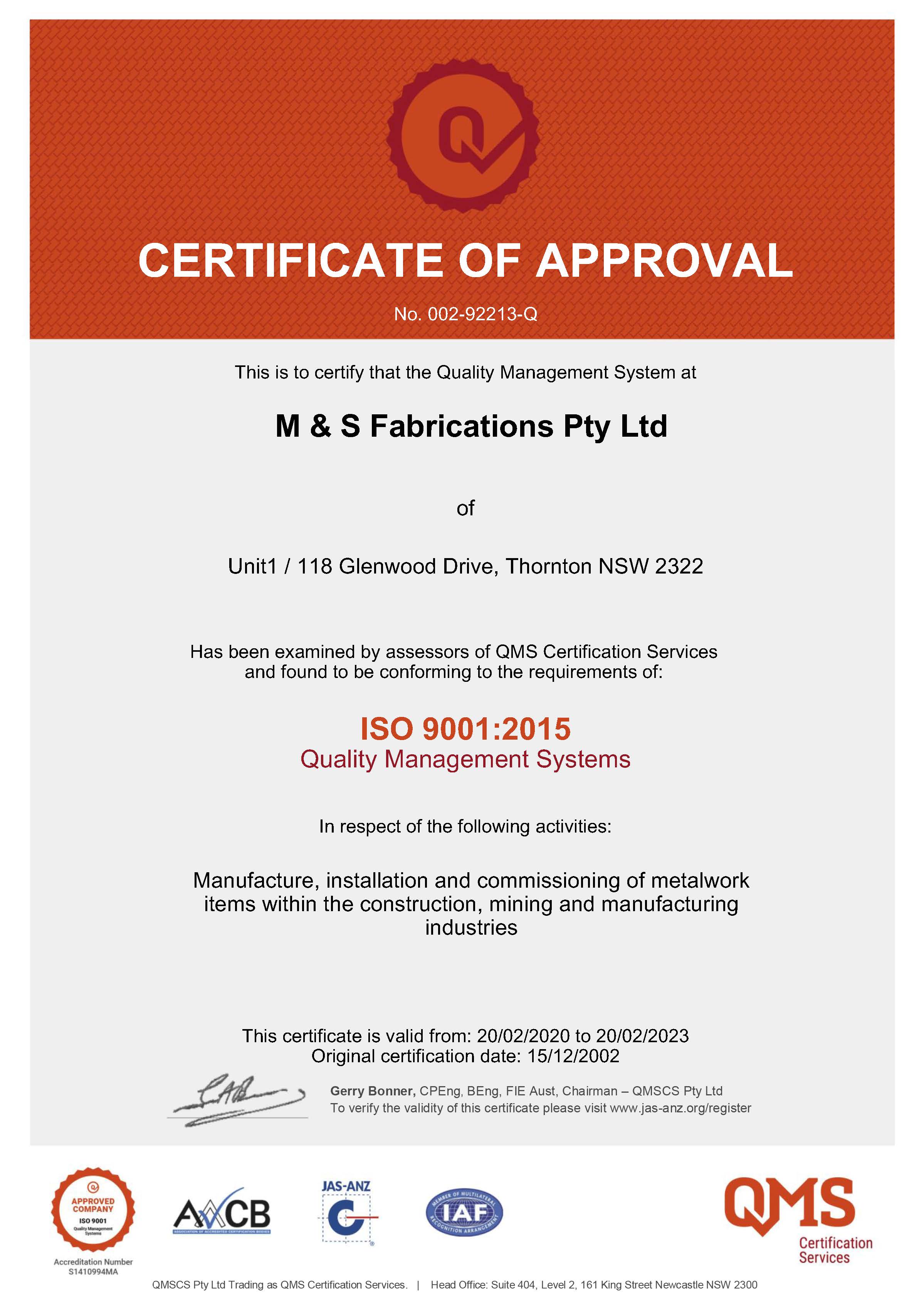 MSF ISO 9001 QMS 2015 expires 20.02.2023