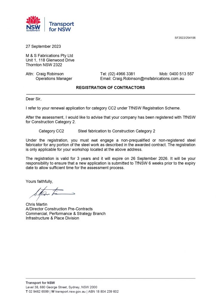 Registration of contractors
